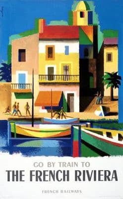 French Riviera, Railway, Train, Travel poster, France, The Côte d'Azur