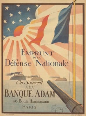 French WW1 poster - Emprunt de la Defense Nationale. On souscrit a la Banque Adam