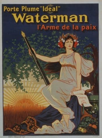 French WW1 poster - Porte plume 'Ideal' Waterman l'arme de la paix.