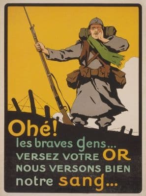 French WW1 propaganda poster - deposit your gold