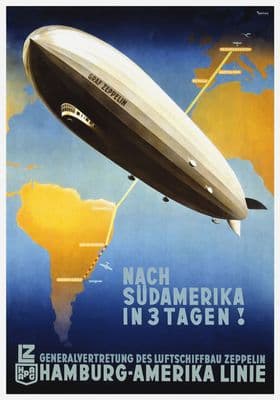 German Hot Air Balloon (Nach Sudamerika in 3 Tagen) Vintage Travel Poster