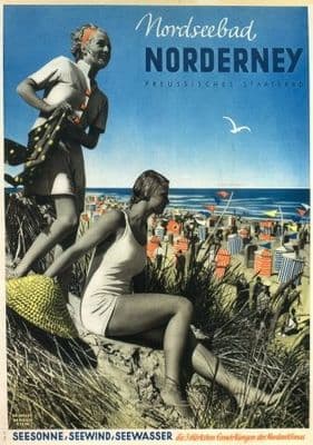 German poster -  North Sea resort Nordeney, Prussian State resort (1937)