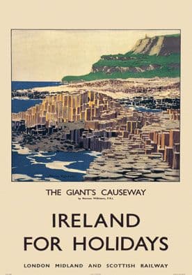 Giants Causeway, County Antrim, Northern Ireland. Vintage LMS Irish Travel poster by Norman Wilkinson
