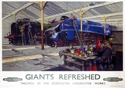 Giants Refreshed, Doncaster, Yorkshire. BR Vintage Travel Poster by Terence Cuneo. 1947