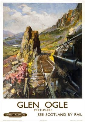 Glen Ogle, Perthshire, BR (ScR) Vintage Travel Poster by Terence Cuneo. c1950