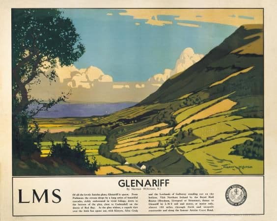 Glenariff, County Antrim, Northern Ireland. Vintage LMS Irish Travel poster by Norman Wilkinson.