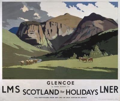 Glencoe By Norman Wilkinson for LMS and LNER Railways.  Scottish Railway Travel Poster Print