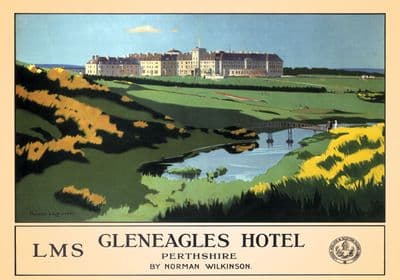 Gleneagles Hotel, Perthshire. LMS Vintage Travel Poster by Norman Wilkinson, 1924-1947