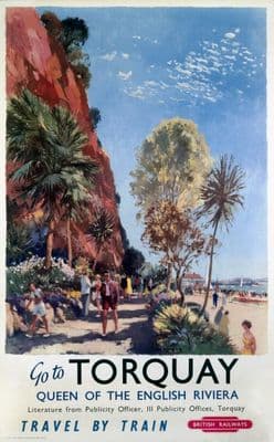 Go to Torquay, Devon. British Railway (WR) Vintage Travel poster by Jack Merriott. 1958