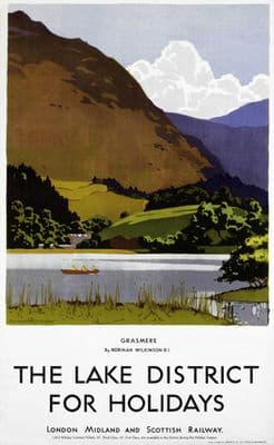 Grasmere, Lake District, Cumbria. Vintage LMS Travel poster by Norman Wilkinson