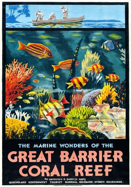 Great Barrier Coral Reef, Australia. Vintage Travel Poster by Percy Trompf. 1933