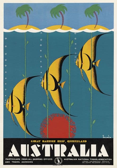 Great Barrier Reef. Vintage Australian Travel Poster.