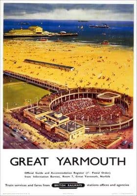 Great Yarmouth, Norfolk. Vintage BR (ER) Travel poster by Bagley.