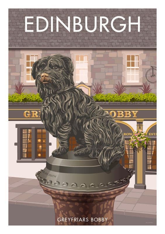 Greyfriars Bobby, Edinburgh, Scotland Vintage inspired Scottish Travel Poster.