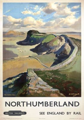 Hadrian's Wall, Northumberland. Vintage British Railways (ER) Travel poster by Jack Merriott