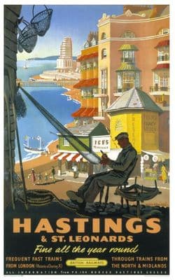 Hastings & St Leonards, Sussex. British Railways Vintage Travel Poster Print