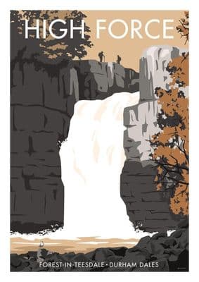 High Force Durham Dales, Forest in  Teesdale, County Durham, English Vintage inspired poster