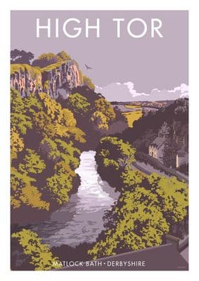 High Tor, Matlock Bath, Derbyshire English Vintage inspired travel poster