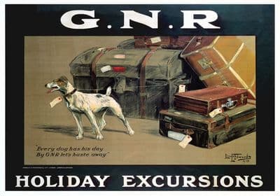 Holiday Excursions, Every Dog Has His Day. Vintage GNR Travel poster by Lionel D Edwards. 1913