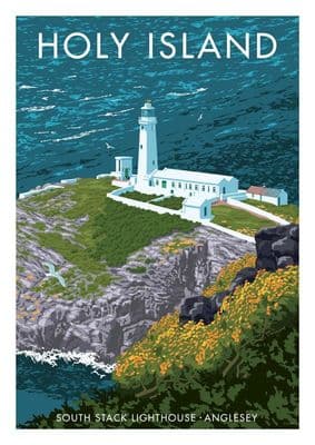 Holy Island, Anglesey, Wales.  Vintage inspired Welsh travel poster by Stephen Millership