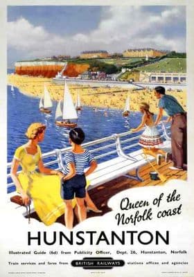 Hunstanton, Queen of the Norfolk Coast. Vintage BR Travel poster by William Fryer.