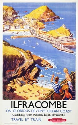 Ilfracombe in Glorious Devon's Ocean Coast. Vintage British Railway Travel poster by Harry Riley