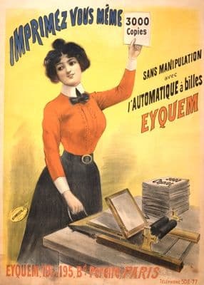 Imprimez vous mème 3000 copies sans manipulation avec l'automatique à billes Eyquem. Vintage American WW1 Poster.