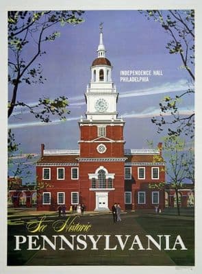 Independence Hall, Pennsylvania. North American Vintage Tourism Poster.
