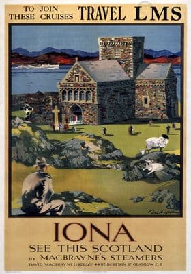 Iona, Inner Hebrides. LMS Vintage Travel Poster by Tom Gilfillan. 1923-1947