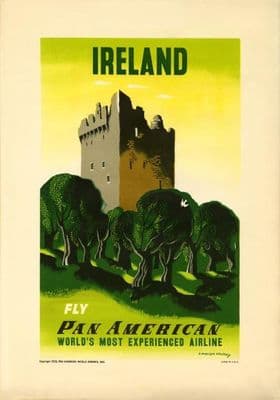 Ireland, Castle, Pan American airline Vintage Air Travel Poster Print, Blarney, Kilcash,Castle Ross?