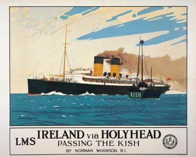 Ireland via Holyhead, Passing the Kish Irish Travel poster print by Norman Wilkinson