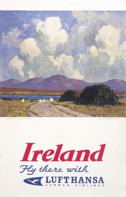 Irish Art Travel Poster. Ireland by Paul Henry, Fly there with Lufthansa