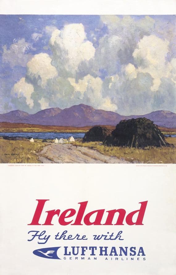Irish Art Travel Poster. Ireland by Paul Henry, Fly there with Lufthansa