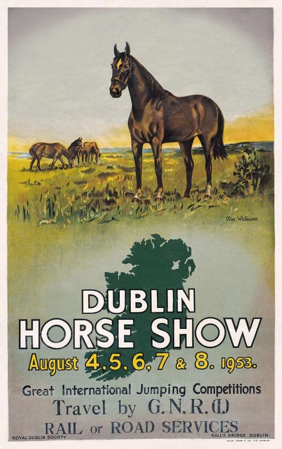Irish Art Travel Railway Poster, Dublin Horse Show, Ireland