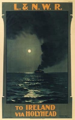 Irish Art Travel Shipping Poster, Ireland via Holyhead Ferry