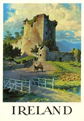 Irish Castle with Horse and Cart. Vintage Travel Poster of Ireland