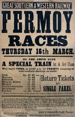 Irish Horse Racing Railway Poster From The Fermoy Races,  Ireland