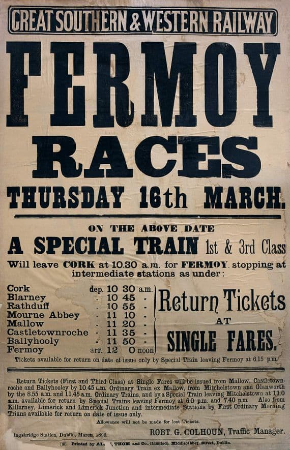 Irish Horse Racing Railway Poster From The Fermoy Races,  Ireland