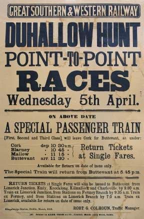Irish Horse Racing Railway Timetable Poster, Dunhallow Hunt, Ireland