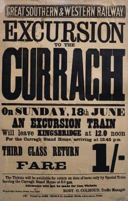 Irish Horse Racing Railway Timetable Poster, Excursions to the Curragh, Ireland