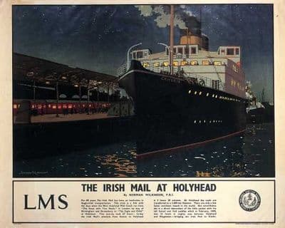 Irish Mail Train Holyhead, Ireland Travel Art Poster by Norman Wilkinson