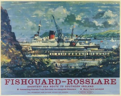 Irish poster, Fishguard, Rosslare, British Railway's, travel poster print
