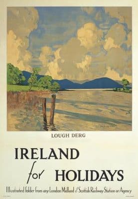 Irish Railway Travel Art poster, Lough Derg, County Munster,  Ireland by Paul Henry