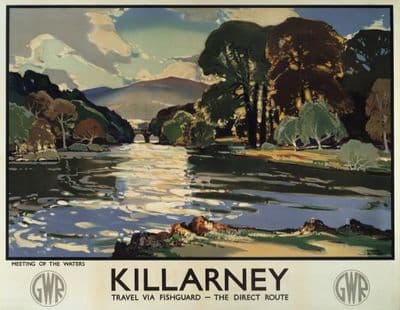 Irish Railway Travel Poster, Killarney, Ireland by Walter Till