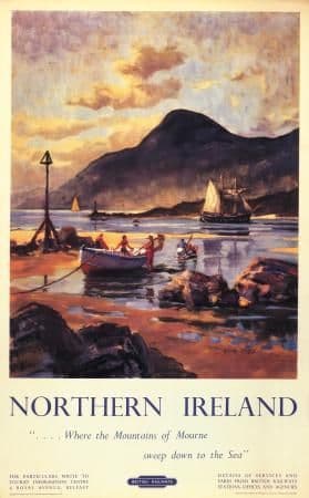 Irish Travel Poster, Carlingford Lough, Mourne Mountains, Northern Ireland