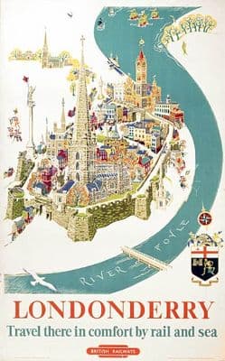 Irish Travel Poster River Foyle, Londonderry, County Derry, Northern Ireland