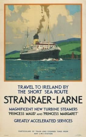 Irish Travel Poster, Shipping, Larne Ireland boat ferry