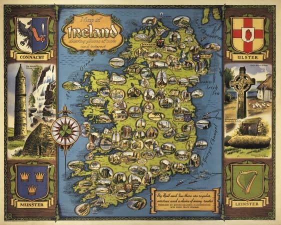 Irish Travel Railway Art Poster Ireland provences and Counties, Map