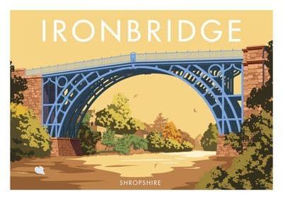 Iron Bridge, River Severn Shropshire, Vintage Inspired Travel Poster by Stephen Millership