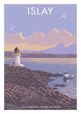 Islay Island, LOCH INDAAL RUHB ' AN DUIN Scotland   Vintage inspired Scottish Travel Poster